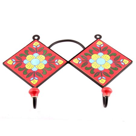 Red And Yellow Floral Tiles Hooks